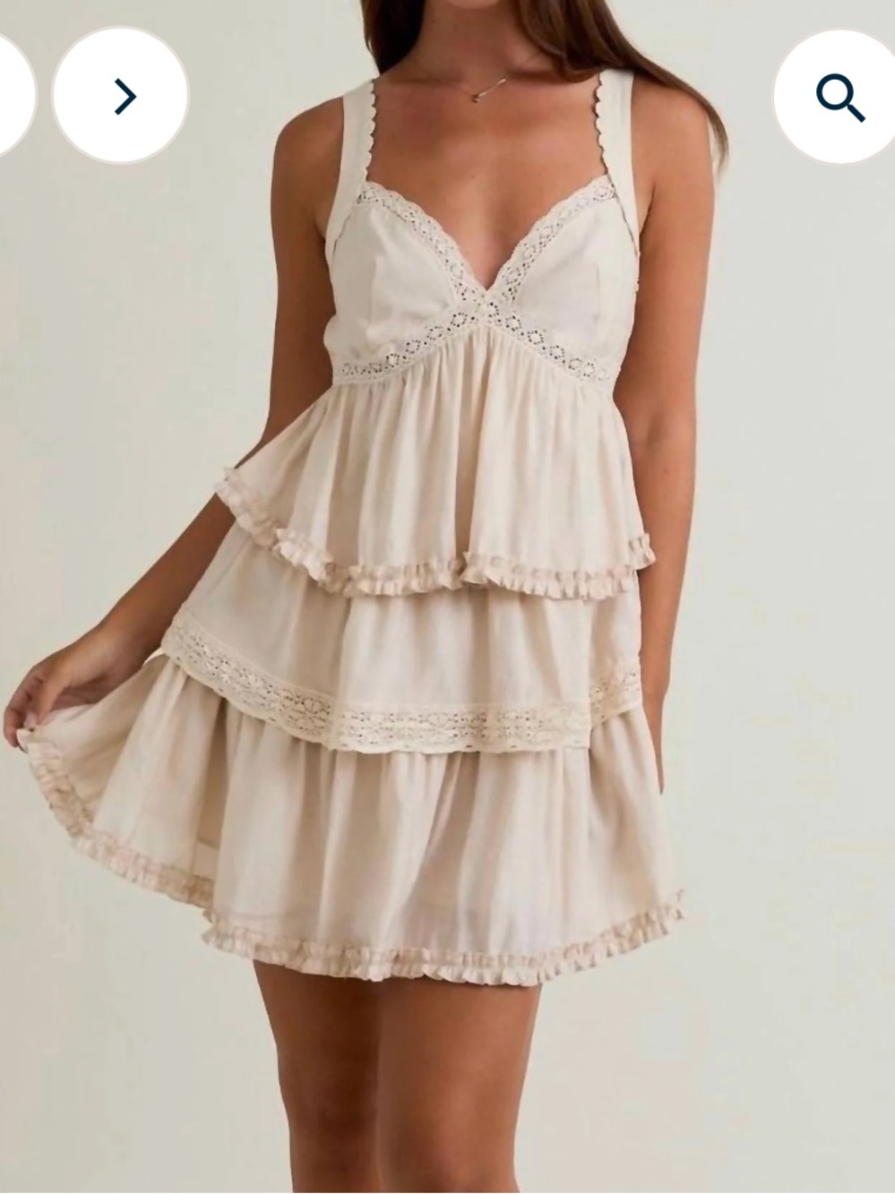 Le Lis V-Neck Lace Ruffle Tiered Mini Dress Beige Size Small